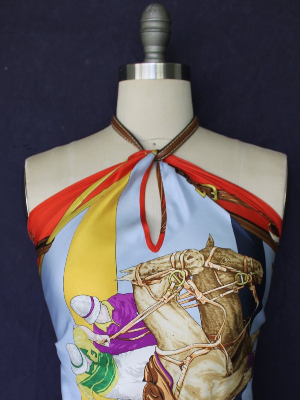 Ralph Lauren equestrian Polo horse halter silk scarf leather tunic dress top XS - Picture 5 of 12